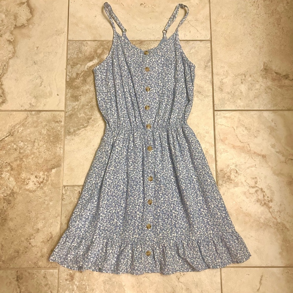 Blue and white flower dress; girls 15-16